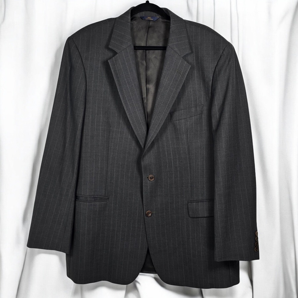 Brooks Brothers 346 Suit Jacket Men 45L Dark Grey Pinstripe Wool Blend Stretch